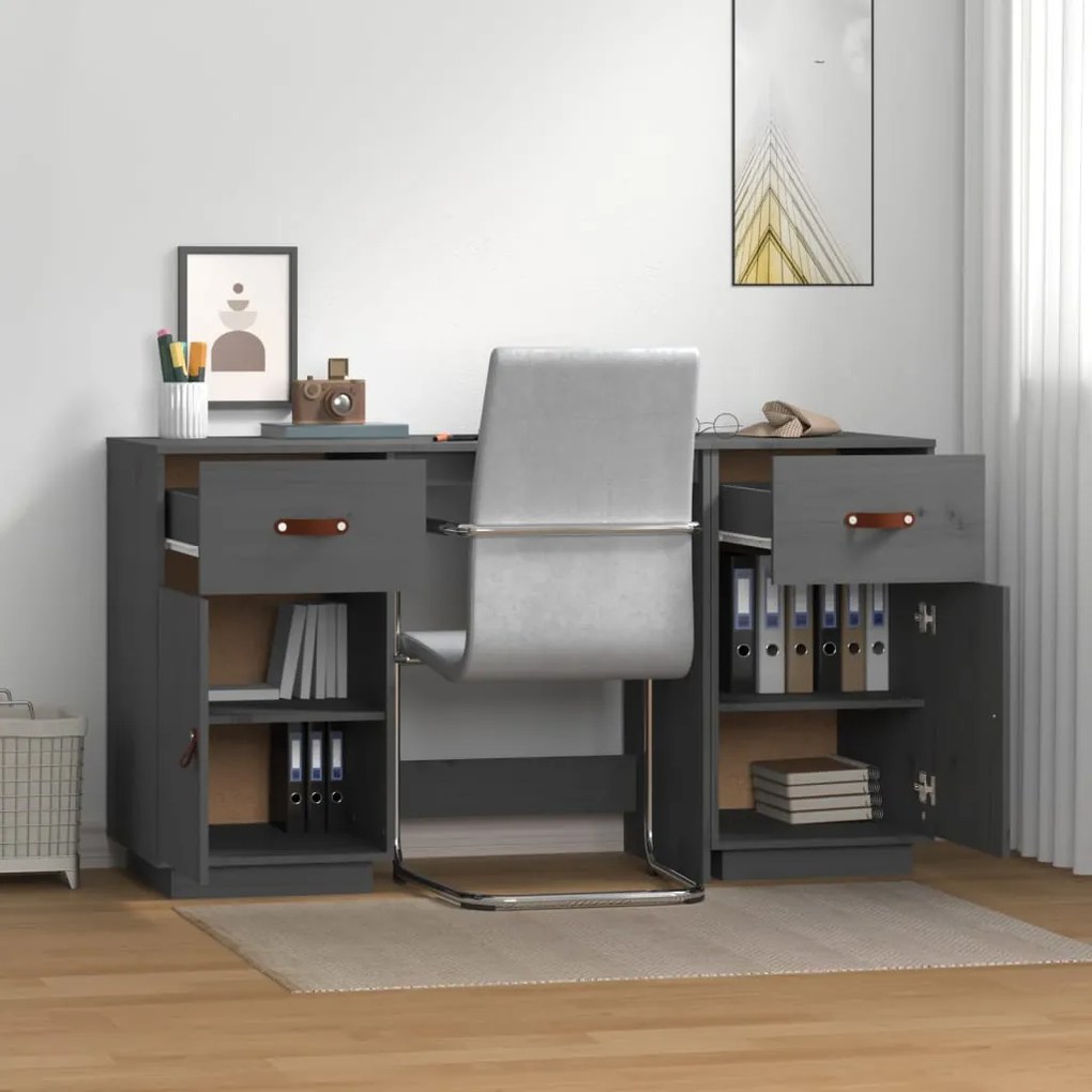 vidaXL Ντουλάπι Γραφείου Γκρι 135x50x75εκ. από Μασίφ Ξύλο Πεύκου