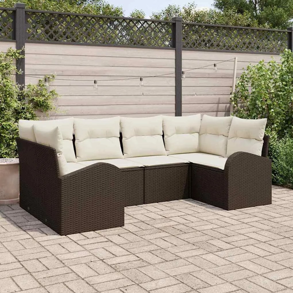 vidaXL Σετ Καναπέ Κήπου με μαξιλάρι 6 pcs Καφέ Πολυ ράταν