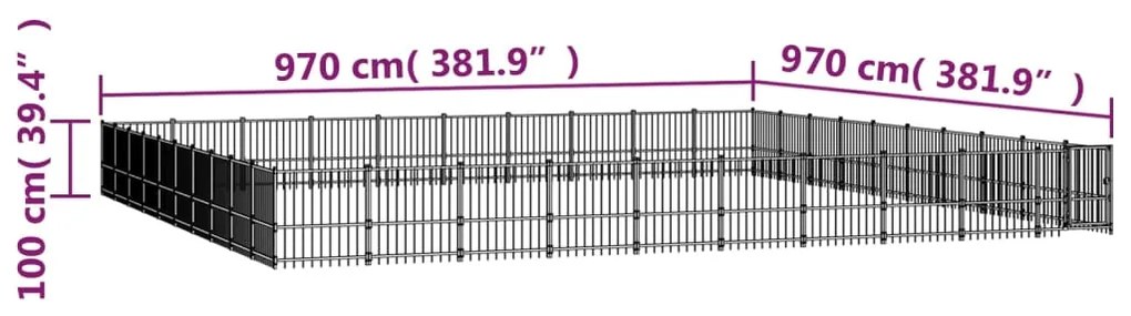 vidaXL Κλουβί Σκύλου Εξωτερικού Χώρου 94,09 μ² από Ατσάλι