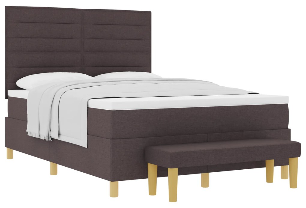 vidaXL Κρεβάτι Box Spring με Στρώμα & Πάγκο Σκούρο Καφέ 160x200 εκ. Ύφασμα