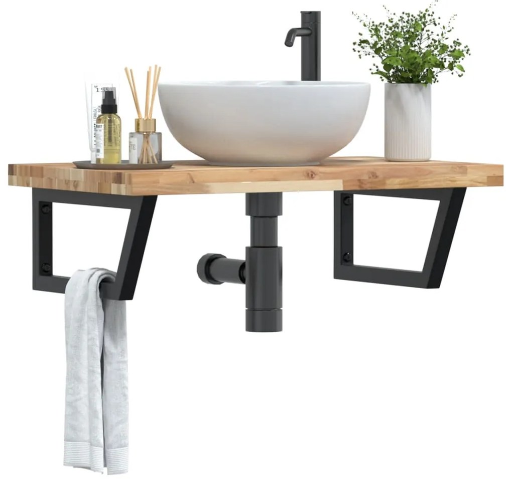 vidaXL Ράφι Νιπτήρα Τοίχου από Ατσάλι / Μασίφ Ξύλο Ακακίας