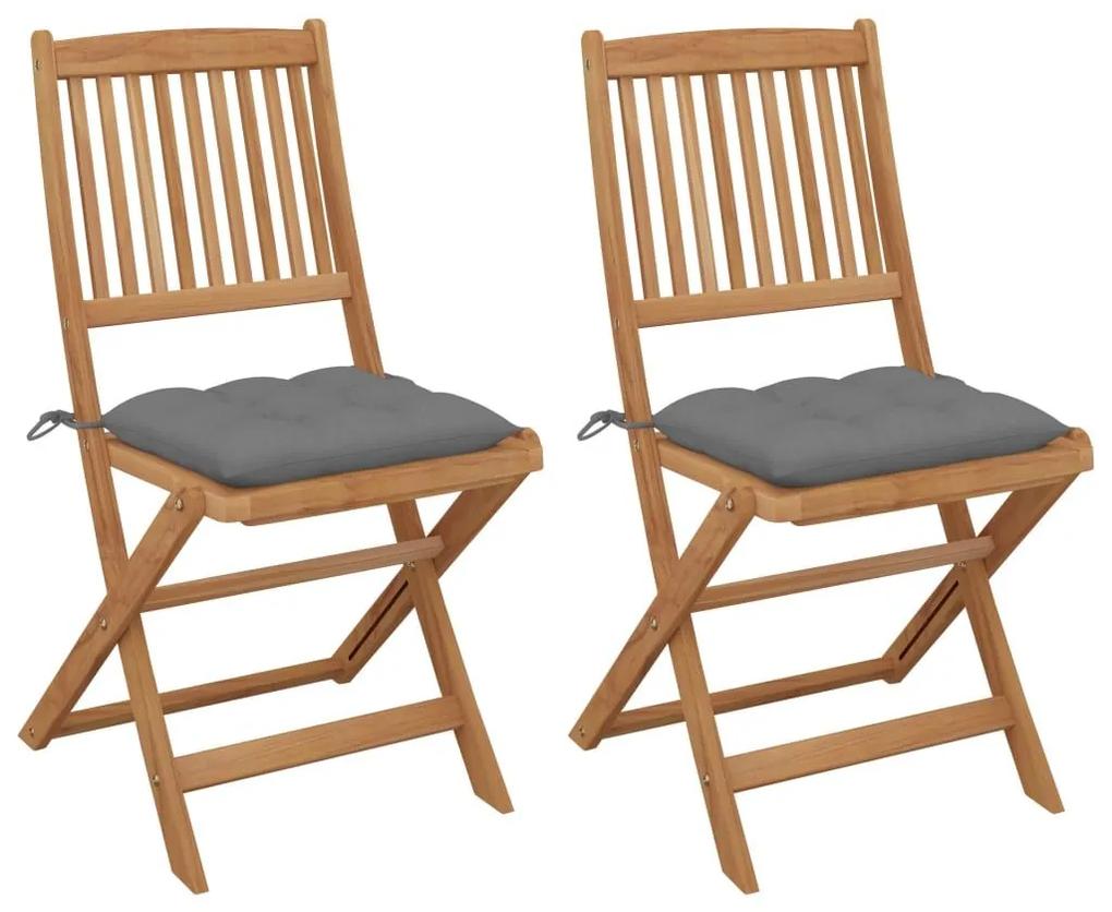 Καρέκλες Κήπου Πτυσσόμενες 2 τεμ Μασίφ Ξύλο Ακακίας &amp; Μαξιλάρια - Γκρι
