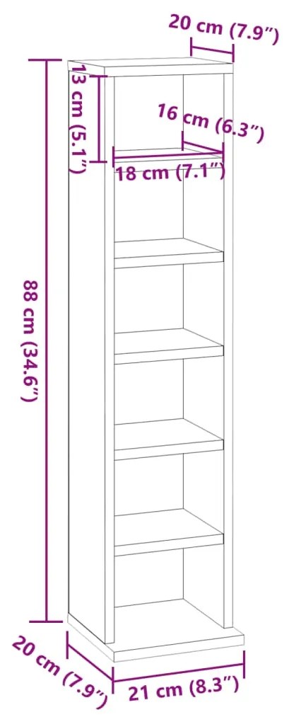 vidaXL Έπιπλο για CD Γκρι Σκυροδέματος 21x20x88 εκ. Επεξεργασμένο Ξύλο