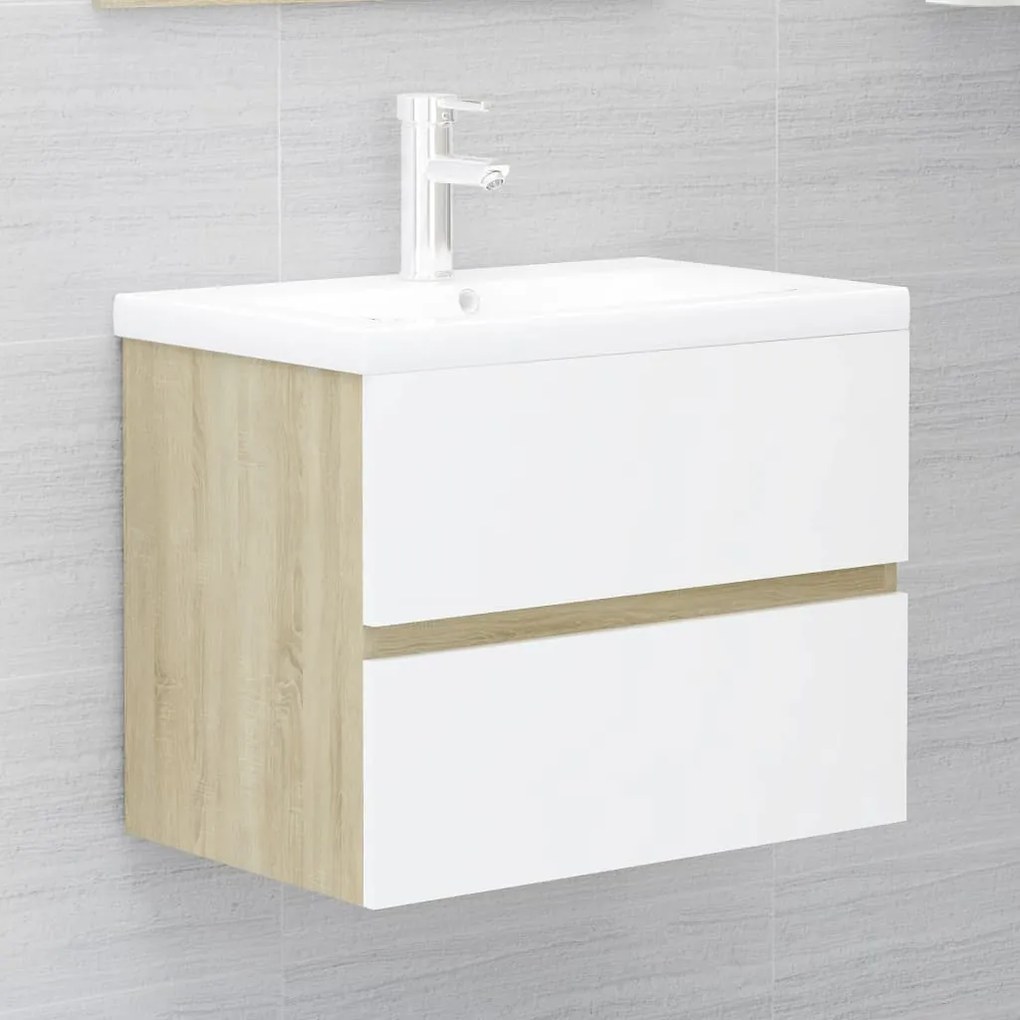 vidaXL Ντουλάπι Νιπτήρα Λευκό/Sonoma Δρυς 60x38,5x45 εκ. Μοριοσανίδα