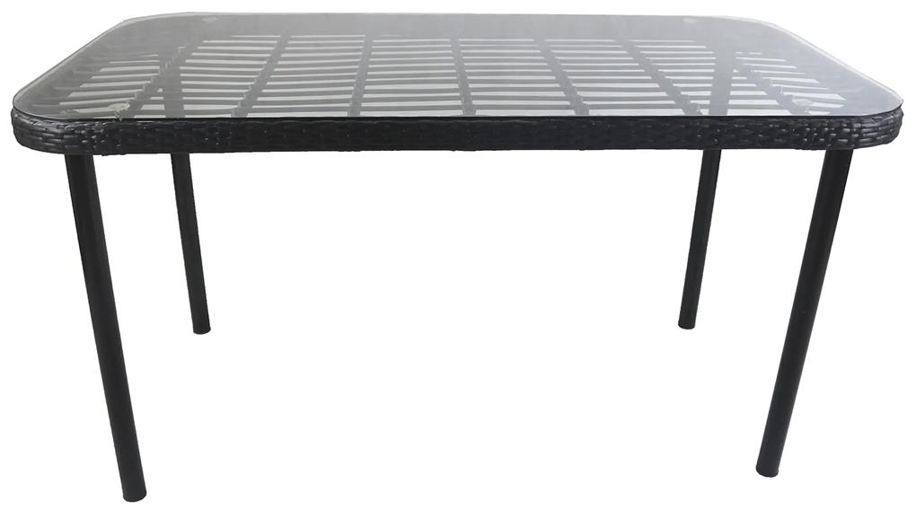 Τραπέζι Κήπου AMPIUS Μαύρο Μέταλλο/Rattan/Γυαλί 160x90x73cm - Πολυπροπυλένιο - 14510031
