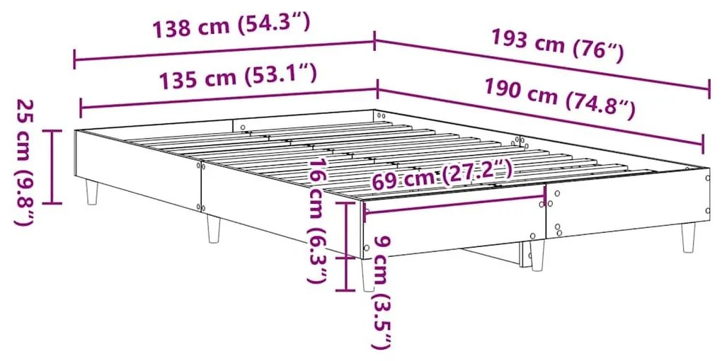 Πλαίσιο κρεβατιού χωρίς στρώμα 135x190 εκ. Επεξεργασμένο Ξύλο - Καφέ