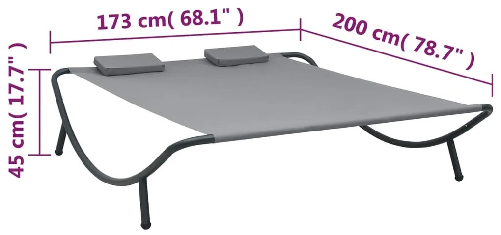 vidaXL Ξαπλώστρα - Κρεβάτι Διπλή Εξωτερικού Χώρου Ανθρακί Υφασμάτινη