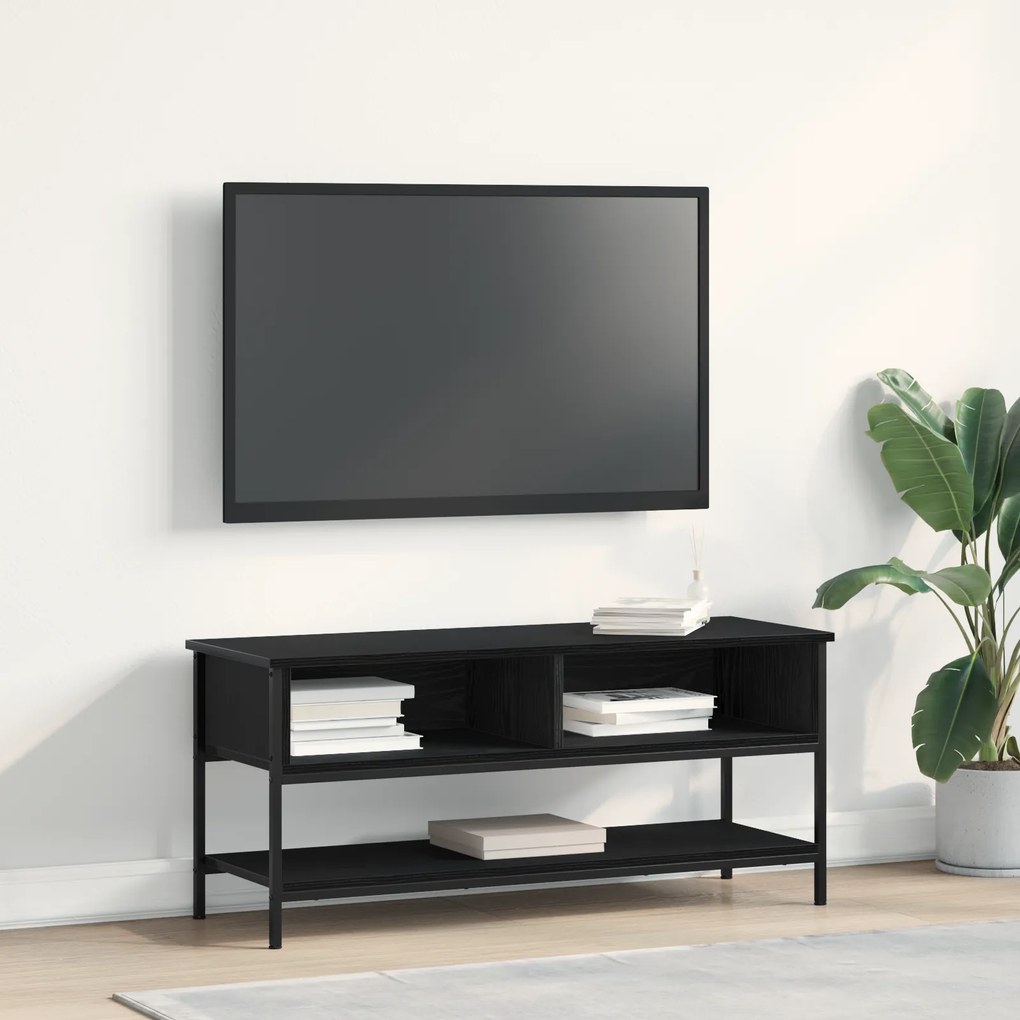 vidaXL Κάστρο τηλεόρασης Μαύρο Δρυς 100x35x45 cm Επεξεργασμένο ξύλο και χάλυβας