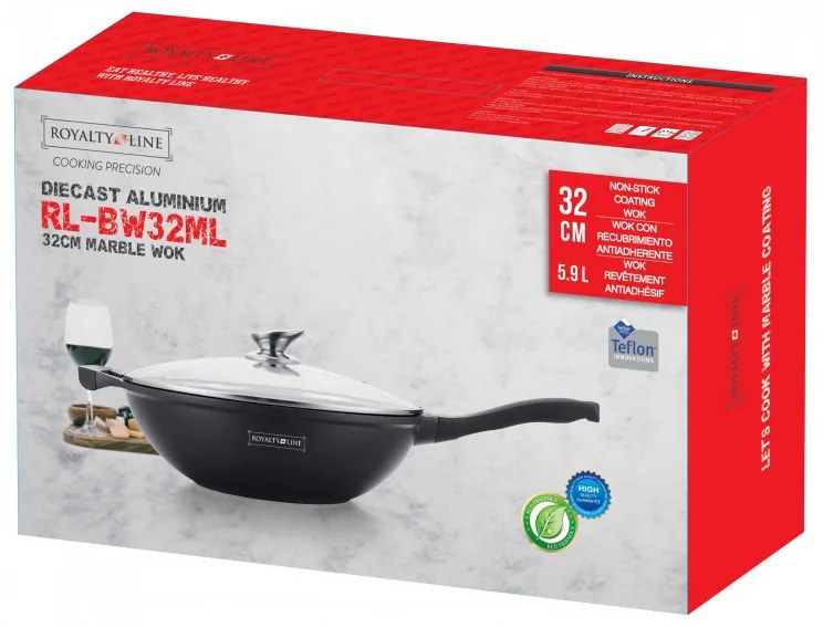 Ταψί Wok Royalty Line RL-BW32M, 32 εκ., Αντικολλητική, μαρμάρινη επίστρωση,