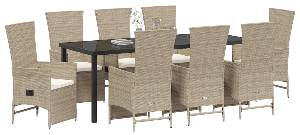 vidaXL Σετ Ανακλινόμενων Πολυθρόνων Κήπου 9 pcs Μπεζ Κρεμ Λευκό