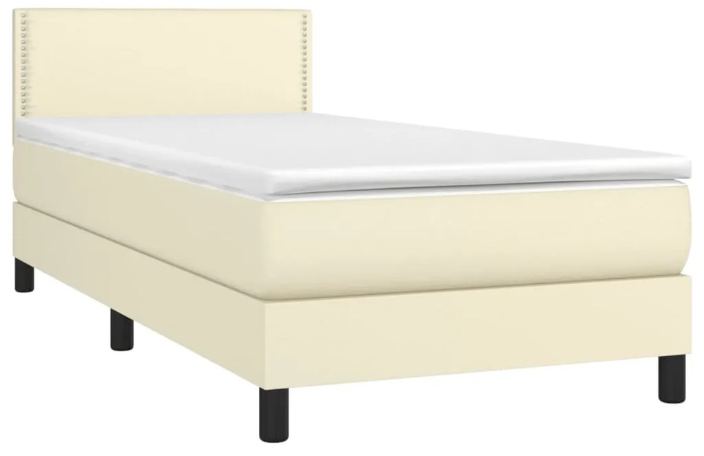 vidaXL Κρεβάτι Boxspring με Στρώμα & LED Κρεμ 90x200 εκ. Συνθ. Δέρμα