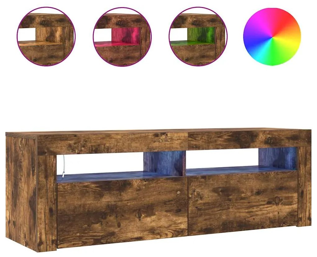 vidaXL Έπιπλο Τηλεόρασης με LED Καπνιστή Δρυς 120 x 35 x 40 εκ.