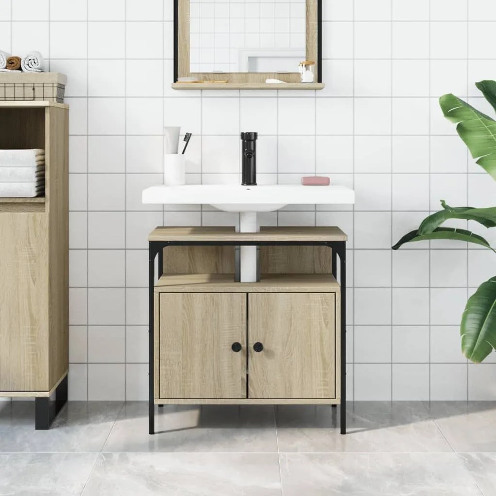 Ντουλάπι Νιπτήρα Μπάνιου Sonoma Δρυς 60x30x60 εκ. Επεξ. Ξύλο - Καφέ
