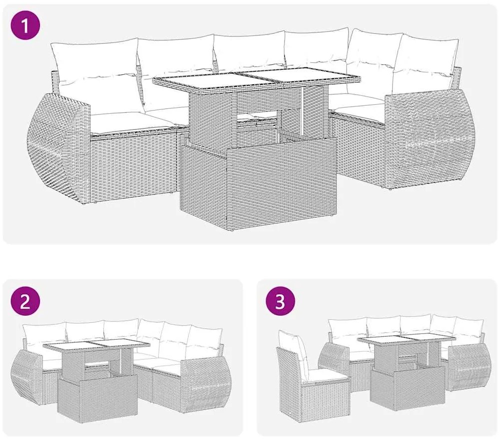 vidaXL Σαλόνι Κήπου Σετ 6 Τεμαχίων Καφέ Συνθετικό Ρατάν με Μαξιλάρια