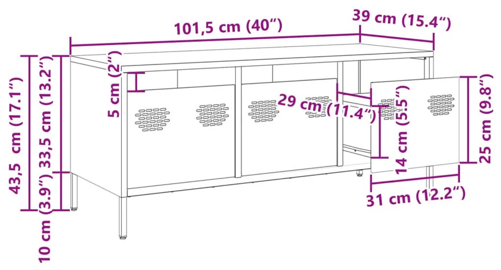 Έπιπλο Τηλεόρασης Μαύρο 101,5x39x43,5 εκ. Ατσάλι Ψυχρής Έλασης - Μαύρο