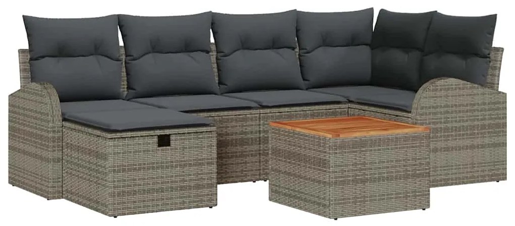 vidaXL Σετ Καναπέ Κήπου με μαξιλάρι 7 pcs Γκρι Πολυ ράταν