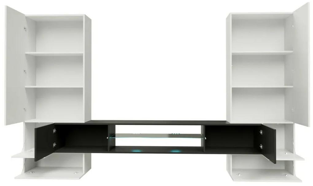 Σετ επίπλων Charlotte 102, Γυαλιστερό λευκό, Γυαλιστερό μαύρο, Ενιαίος, Με τραπέζι τηλεόρασης, 162x46cm, 120 kg | Epipla1.gr