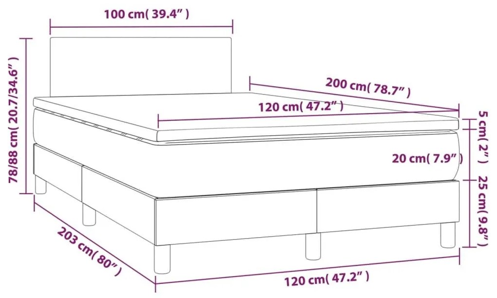 Κρεβάτι Boxspring με Στρώμα &amp; LED Κρεμ 120x200 εκ. Υφασμάτινο - Κρεμ