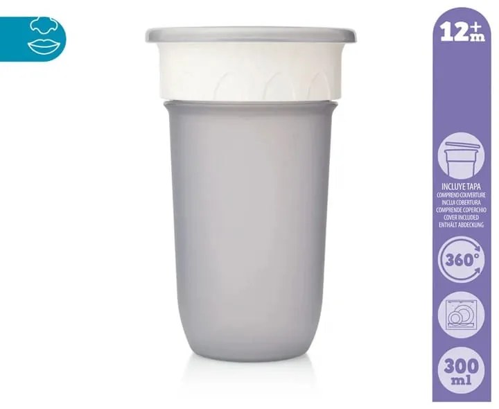 Ποτήρι Εκπαιδευτικό 360° 300ml Grey +12m Kiokids