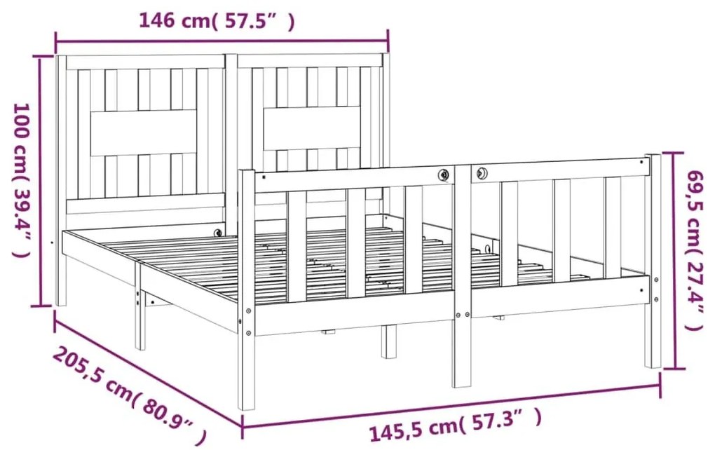 Πλαίσιο Κρεβατιού με Κεφαλάρι Λευκό 140x200 εκ. από Μασίφ Πεύκο - Λευκό