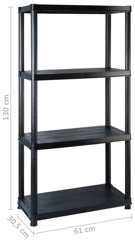 vidaXL Ραφιέρα Αποθήκευσης 4 Επιπέδων Μαύρη 244x30,5x130 εκ. Πλαστική