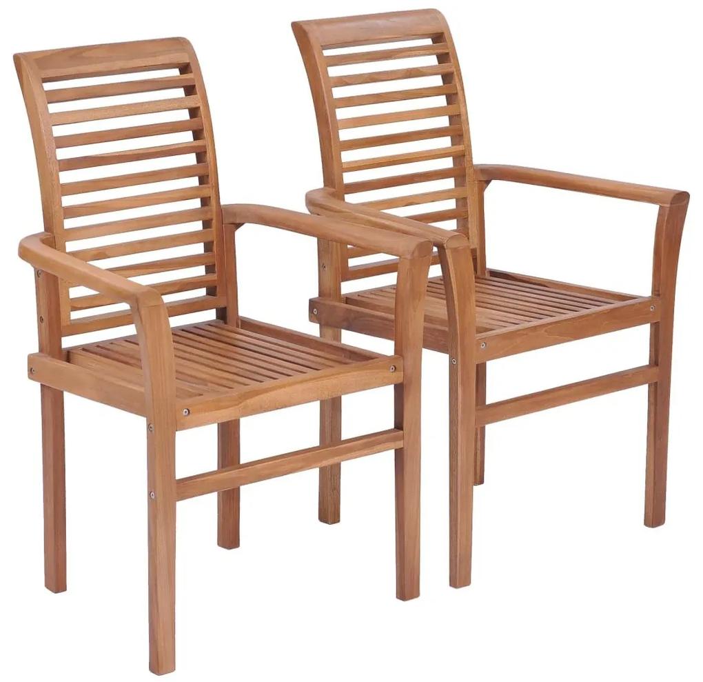 Καρέκλες Τραπεζαρίας Στοιβαζόμενες 2 τεμ. από Μασίφ Ξύλο Teak - Καφέ