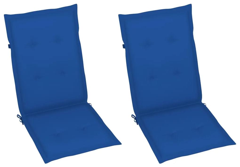 vidaXL Καρέκλες Κήπου 2 τεμ. από Μασίφ Ξύλο Teak & Μπλε Ρουά Μαξιλάρια