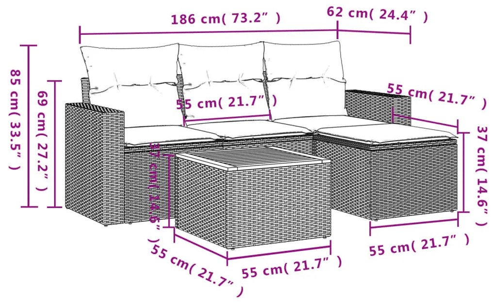 vidaXL Σετ Καναπέ Κήπου 5 τεμ. Μπεζ Συνθετικό Ρατάν με Μαξιλάρι