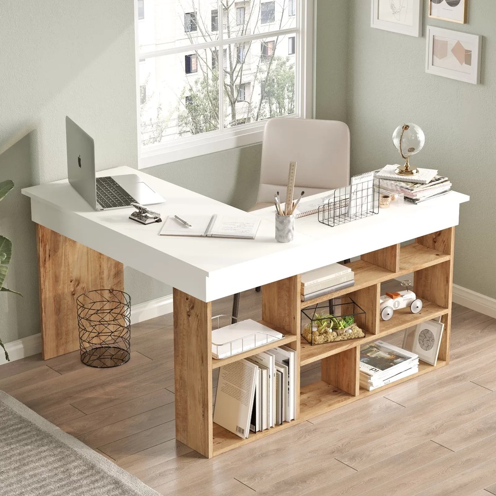 Γραφείο γωνιακό &quot;VIANA&quot; σε χρώμα atlantic pine/λευκό 120x129x72