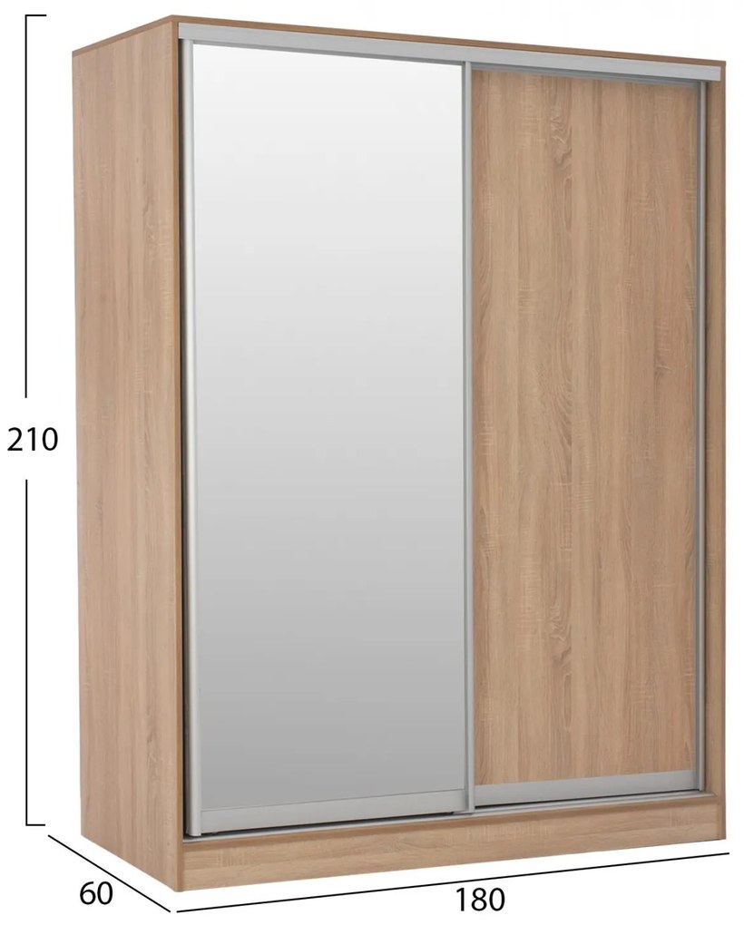 Ντουλάπα Συρόμενη C2437 Δίφυλλη με Καθρέπτη Sonama Oak 180x60x210Υ εκ. 180x60x210 εκ.