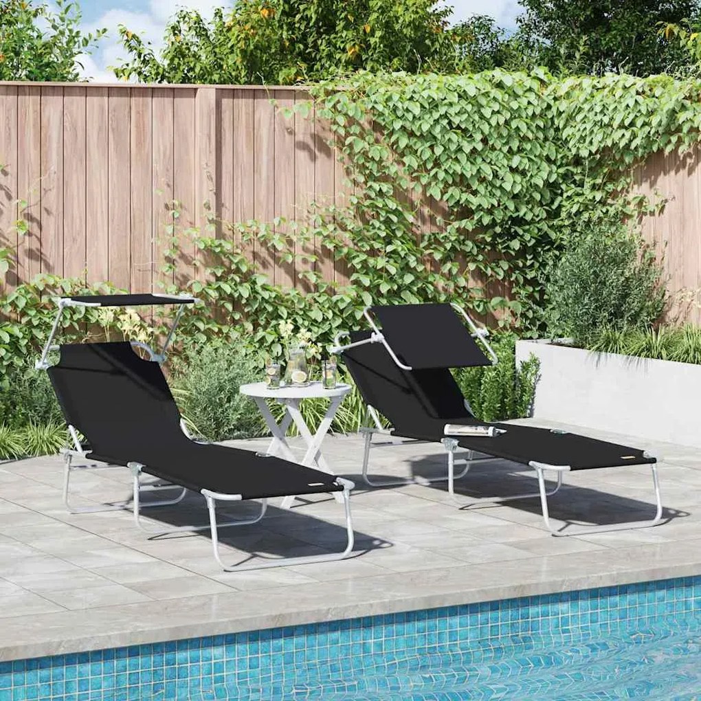 vidaXL Ξαπλώστρα 2-πρόσωπο 2 pcs Μαύρο 58 x 188 x 77 εκ. ύφασμα