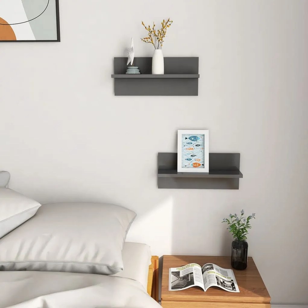 vidaXL Ραφιέρες Τοίχου 2 τεμ. Γυαλιστερό Γκρι 40 x 11,5 x 18 εκ.