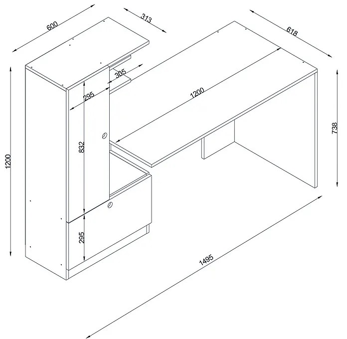ΓΡΑΦΕΙΟ ΕΡΓΑΣΙΑΣ DOMINGO MEGAPAP ΧΡΩΜΑ ΛΕΥΚΟ - ΚΑΡΥΔΙ 149,5X60X120ΕΚ.