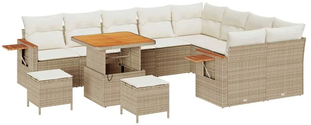 vidaXL Σετ Καναπέ Κήπου με μαξιλάρι 12 pcs Μπεζ Πολυ ράταν