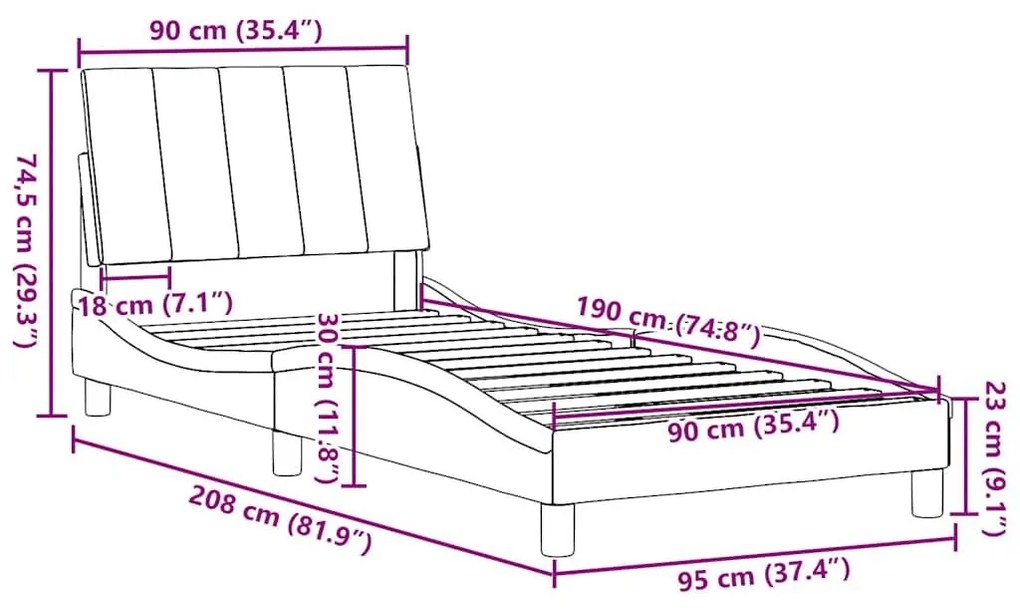 Σκελετός Κρεβατιού Χωρίς Στρώμα Μαύρο 90x190 εκ. Υφασμάτινο - Μαύρο