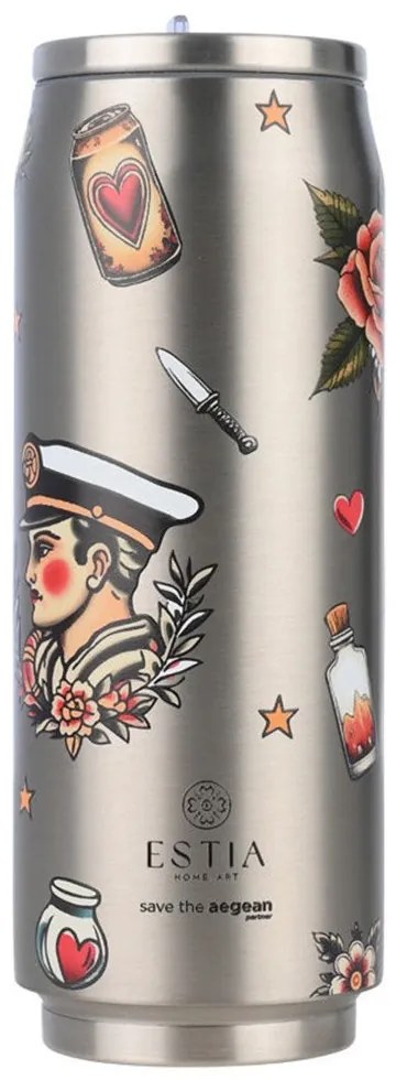 Ποτήρι - Θερμός Old School Ink Save The Aegean 01-31282 500ml Silver-Multi Estia
