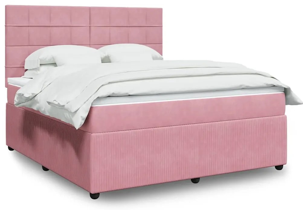 vidaXL Κρεβάτι Boxspring με Στρώμα Ροζ 180x200 εκ. Βελούδινο