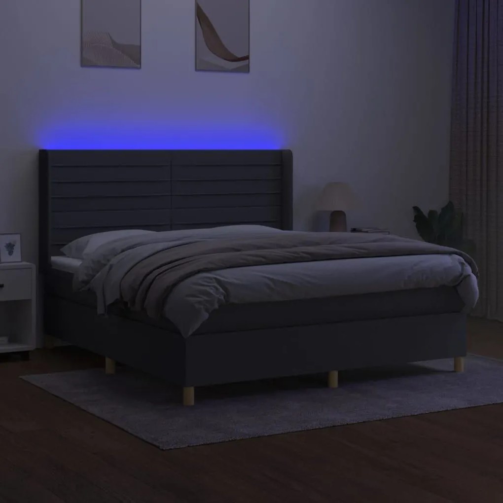 Κρεβάτι Boxspring με Στρώμα &amp; LED Σκ.Γκρι 160x200 εκ Υφασμάτινο - Γκρι