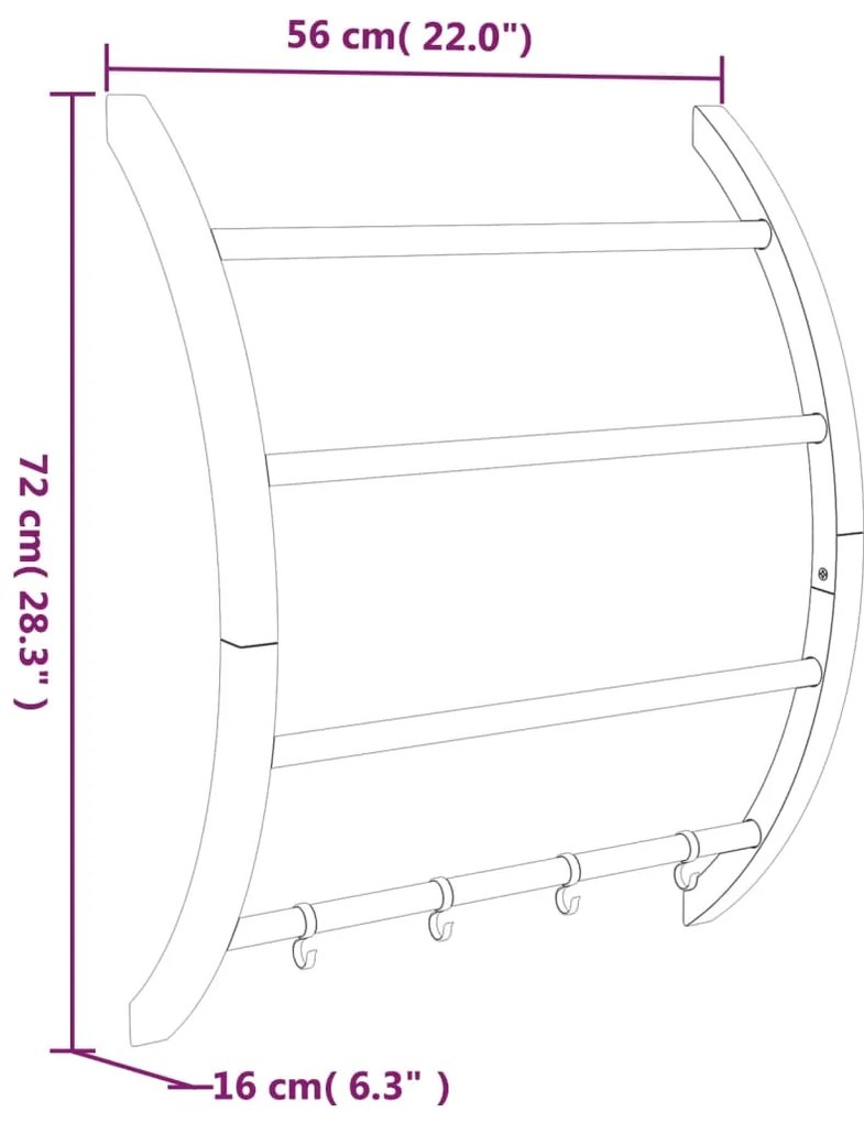 vidaXL Κρεμάστρα Πετσετών με Γάντζους Ασημί 56x16x72 εκ. από Αλουμίνιο