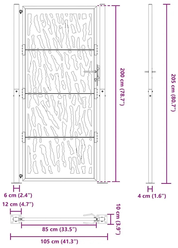 Πύλη κήπου 105x205 cm Weathering Steel Trace Design - Καφέ