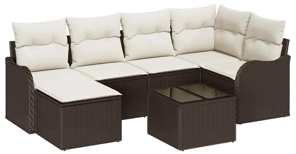 vidaXL Σετ Καναπέ Κήπου με μαξιλάρι 7 pcs Καφέ Πολυ ράταν