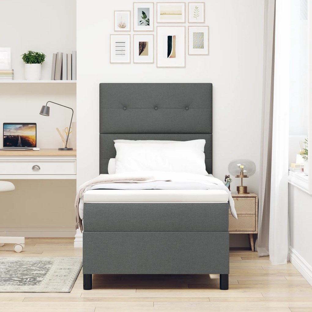 vidaXL Κρεβάτι Box Spring με Στρώμα Σκοτεινό Γκρι 80x200 cm Ύφασμα