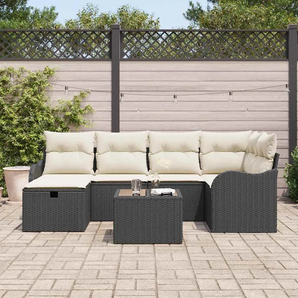 vidaXL Σετ Καναπέ Κήπου 7 pcs Μαύρο και κρεμ 232.5 x 122.5 x 85 εκ
