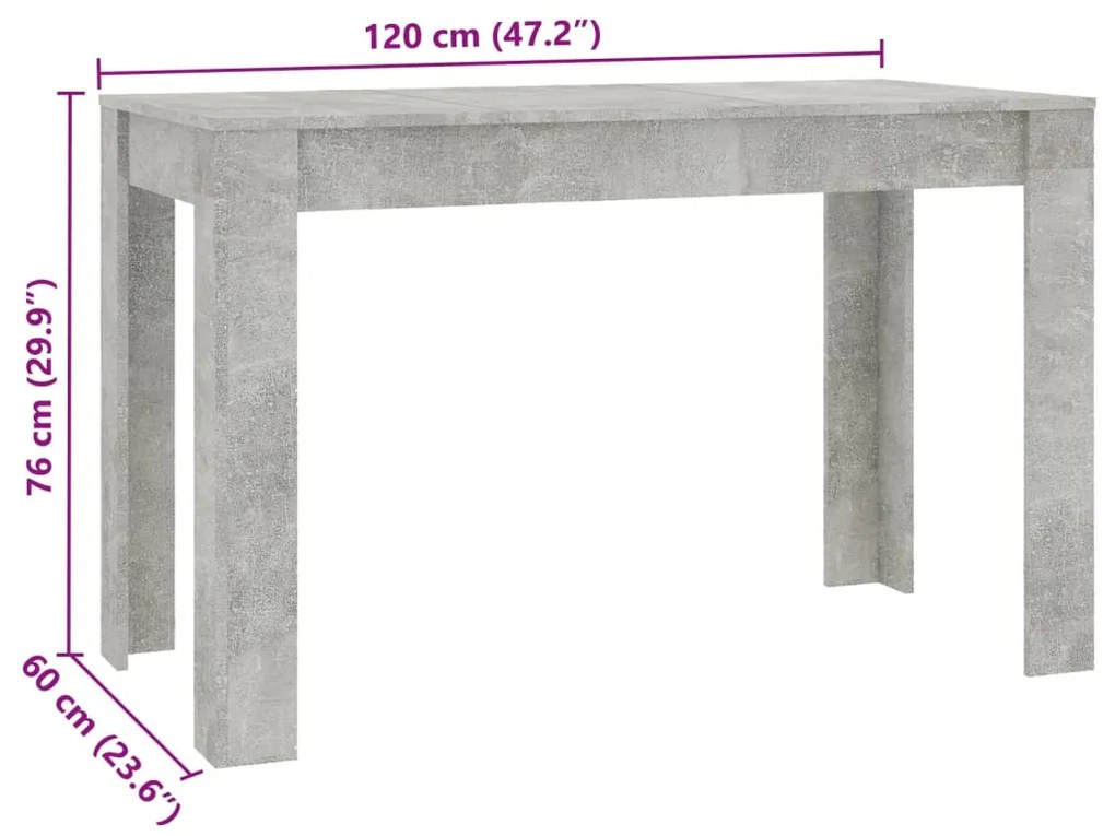 vidaXL Τραπεζαρία Γκρι του Σκυροδέματος 120x60x76 εκ. από Επεξ. Ξύλο