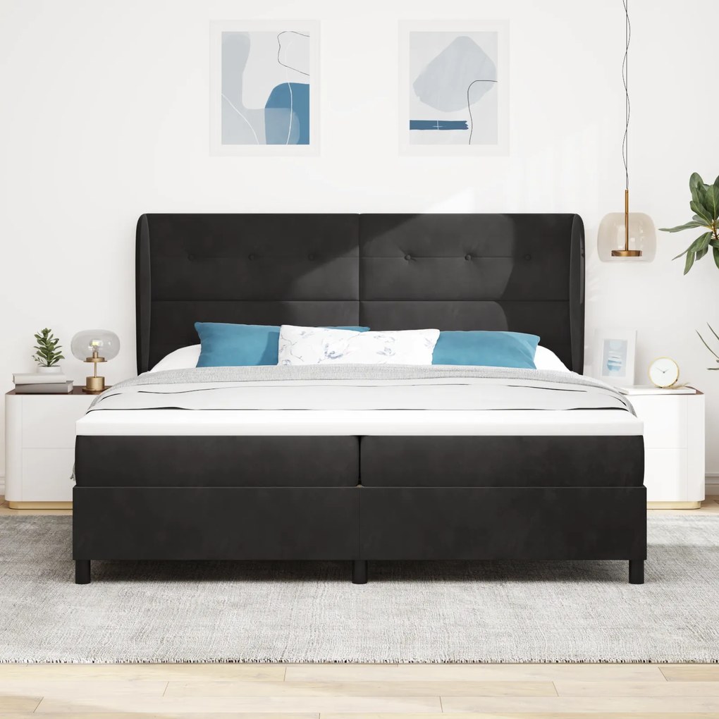 vidaXL κρεβάτι με στρώμα Box Spring Μαύρο 200x200 εκ Βελούδο