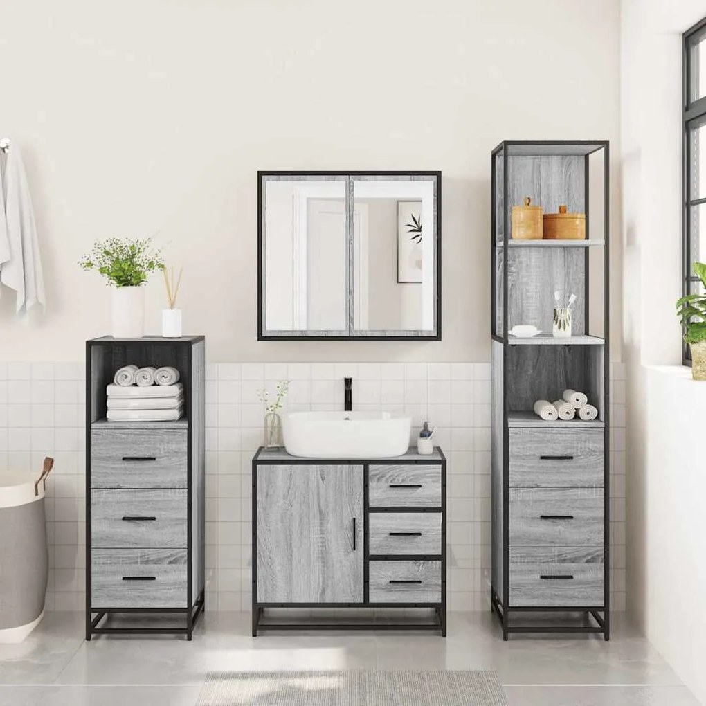 vidaXL Σετ Επίπλων Μπάνιου 4 Τεμαχίων Γκρι Sonoma Επεξεργασμένο Ξύλο