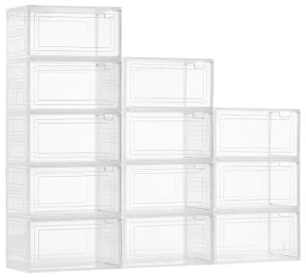 VEVOR Shoe Storage Boxes 12PCS Stackable Shoe Boxes US Size 13 Transparent White