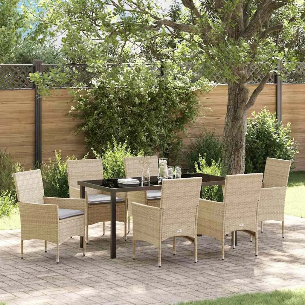 vidaXL Σέτ φαγητού για κήπο με μαξιλάρι 7 pcs Μπεζ Πολυ ράταν