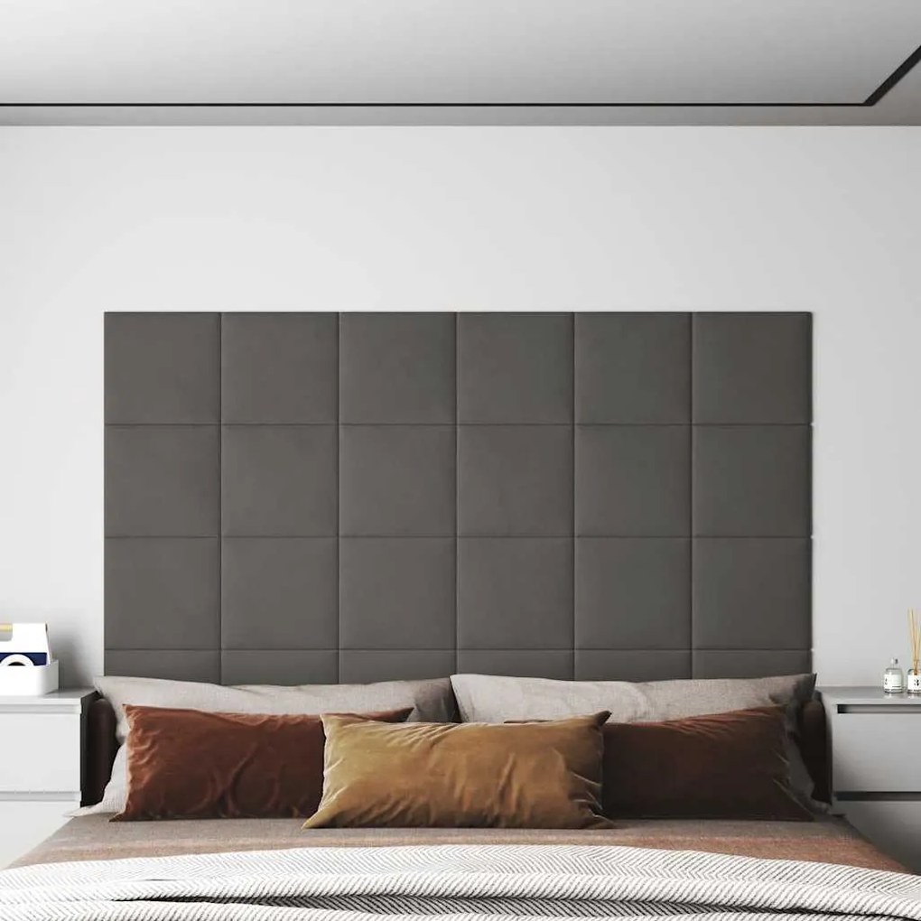 vidaXL Πάνελ Τοίχου 12 τεμ. Σκούρο γκρι 30x30 εκ. 1,08 μ² Βελούδο
