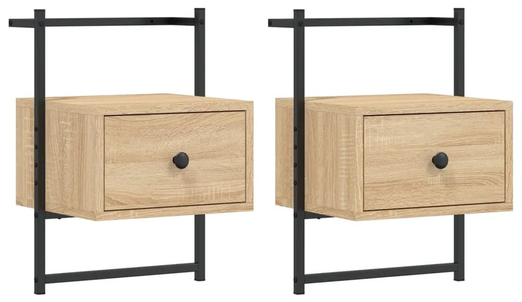 vidaXL Κομοδίνα Επιτοίχια 2 τεμ. Sonoma Δρυς 35x30x51 εκ Επεξεργ. Ξύλο